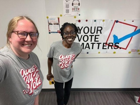 Lindsey Whitcomb and LaShawn Staples at the TrioSSS office at Owens Community College in Ohio